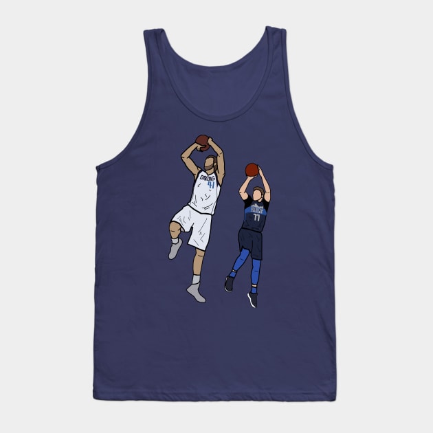 Dirk Nowitzki x Luka Doncic Signature One Leg Fadeaway - Dallas Mavericks Tank Top by xavierjfong